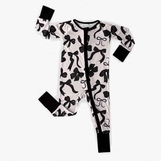 presale LR2253 Baby Kids Long Sleeves Black Bows Zipper Rompers D 5.26