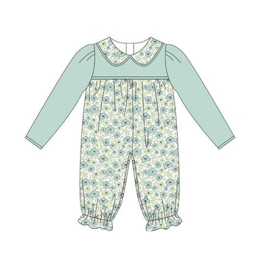 presale LR2258  Baby Girls Aqua Long Sleeves Floral Ruffle Pant Rompers D 5.29