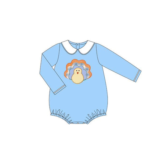 presale LR2261 Baby Boys Blue Long Sleeves Turkey Bummies Rompers  D 5.29