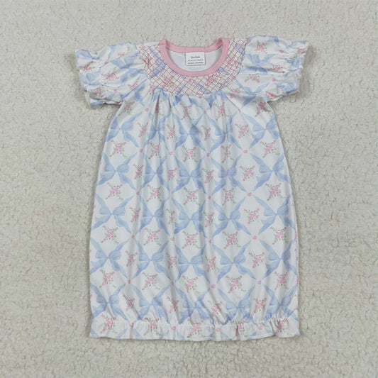 NB0045  Baby Newborn Bows Floral Long Ruffle Sleeves Gowns  D 4.21