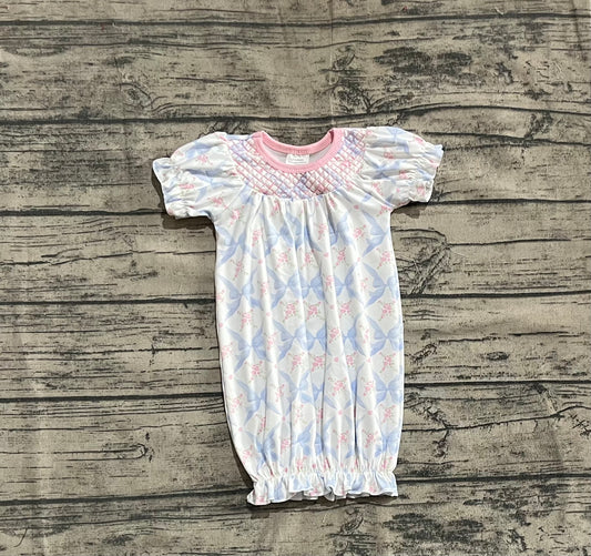 presale NB0045  Baby Newborn Bows Floral Long Ruffle Sleeves Gowns  D 4.21