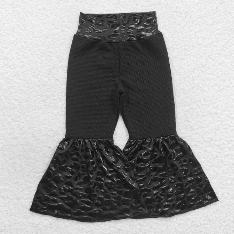 GSPO1192 Horse Truck Pink Short Sleeve Leopard Print Flared Pants Black Trousers Set