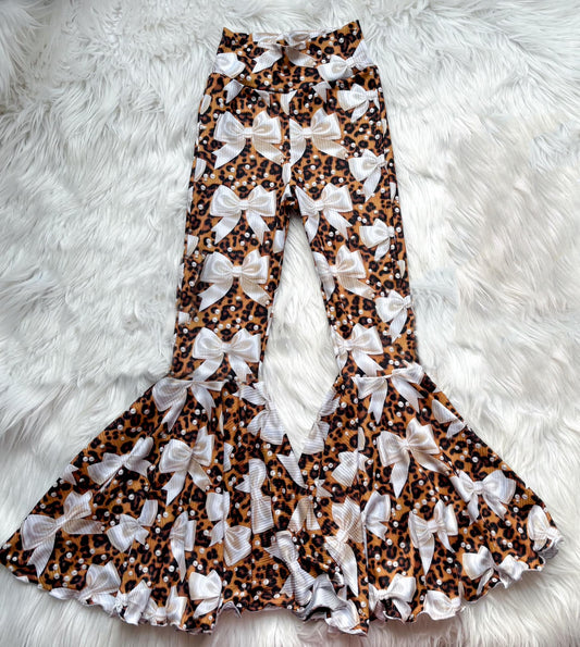 presale  P0749  Adult Women Leopard Pearl Bows Bottom Bell Pants 2025 2.12