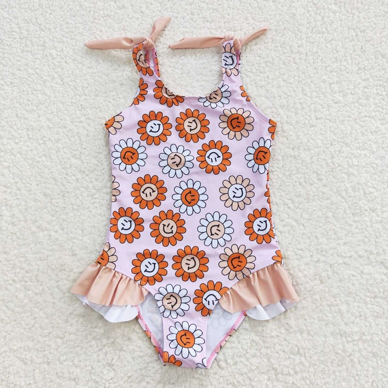 S0151 happy  Flower Pink One-Piece Swimsuit