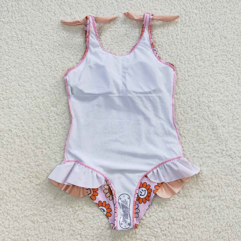 S0151 happy  Flower Pink One-Piece Swimsuit