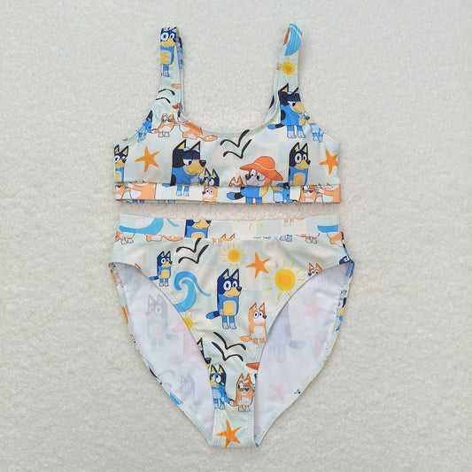 S0358 Summer Adult Women Cartoon Dog Two Piece Swimsuit Set
