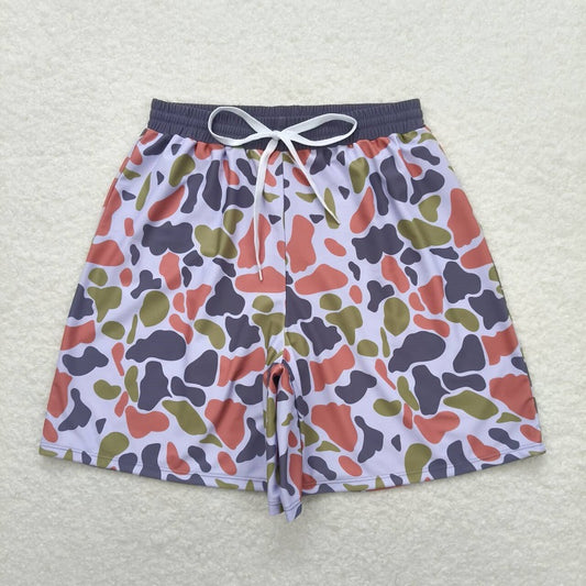 S0402 Adult men's light green yellow brown camouflage swimming trunks