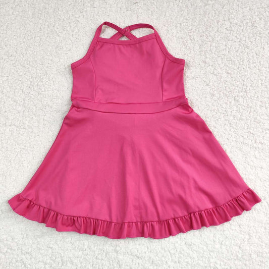S0440 Solid rose red sportswear skirt swimsuit