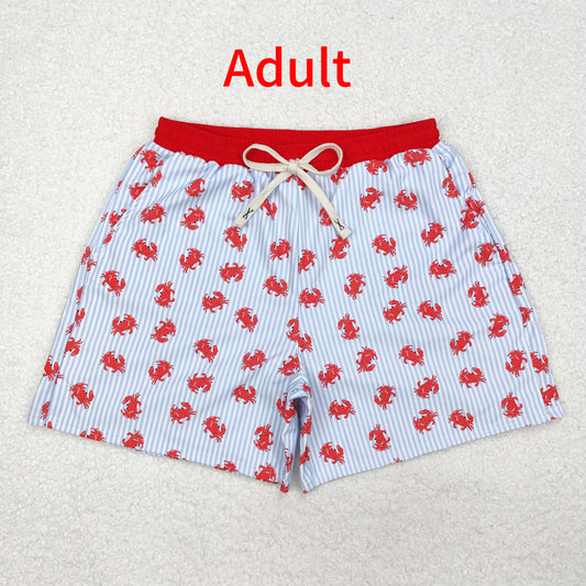 S0464 Adult Men's Crab Blue Striped Swim Trunks