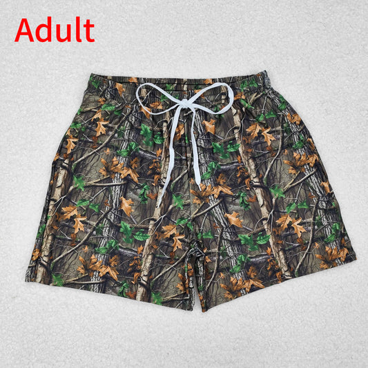 S0472 Adult men's swimming trunks with branches and leaves pattern