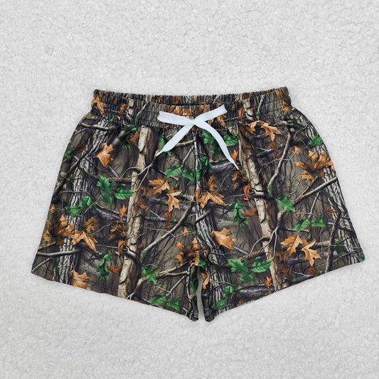 S0473 Swim shorts with branches and leaves pattern