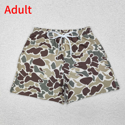 S0474 Adult men's brown green camouflage swimming trunks