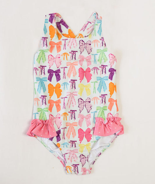 presale S0531  Baby Girls Colorful Bows Ruffle One Piece Swimsuits  D 2.14