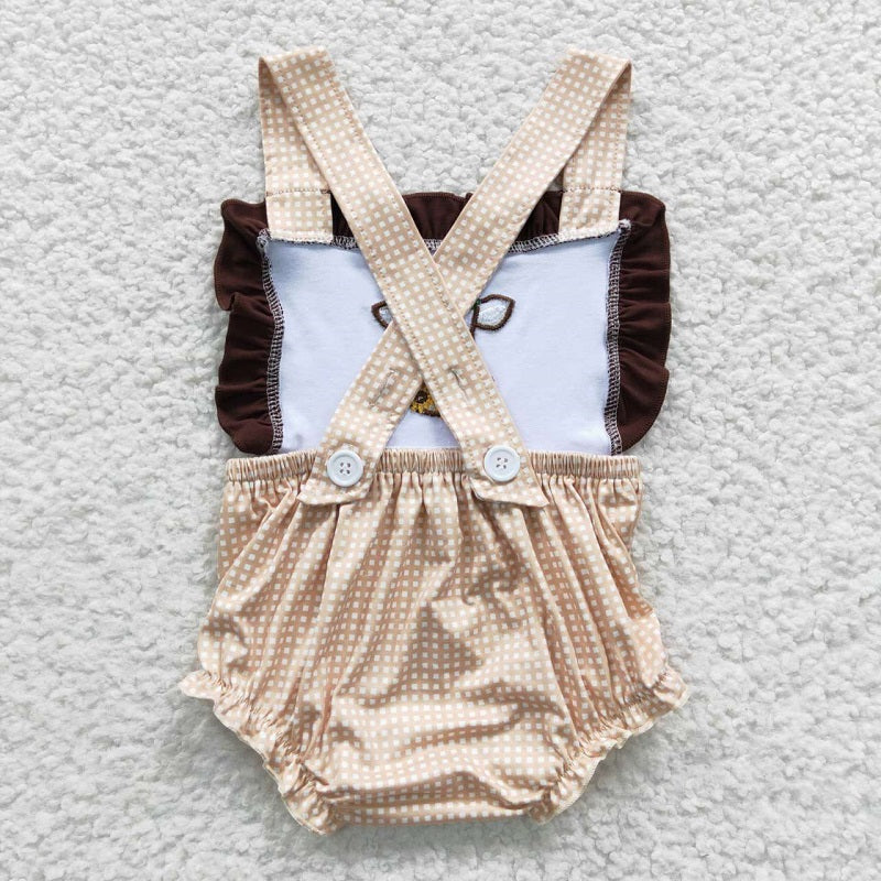 SR0312  Girls Embroidered cow pink lace vest jumpsuit