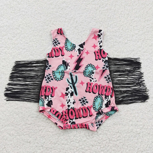SR0324 HOWDY Gemstone Pink Vest Tassel Jumpsuit D 5.8