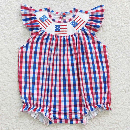 SR0388  smocked embroidered National Day checkerboard flying sleeve jumpsuit