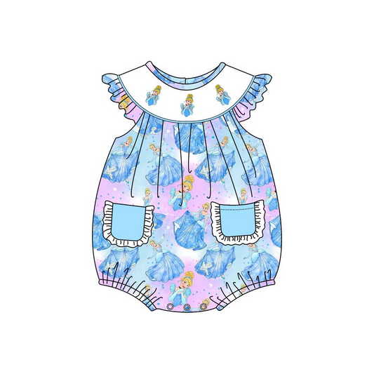 preorder SR1646 Princess Pocket Blue Purple Short Sleeve Jumpsuit