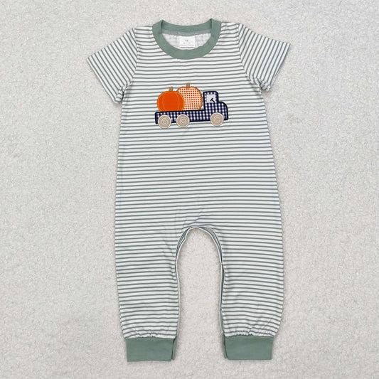 SR1958  Pumpkin Truck Stripe Short Sleeve Bodysuit 2024