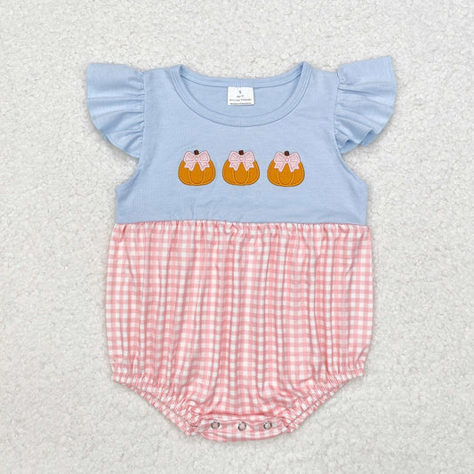 SR1962  Pink Plaid Pumpkin Short Sleeve Bodysuit