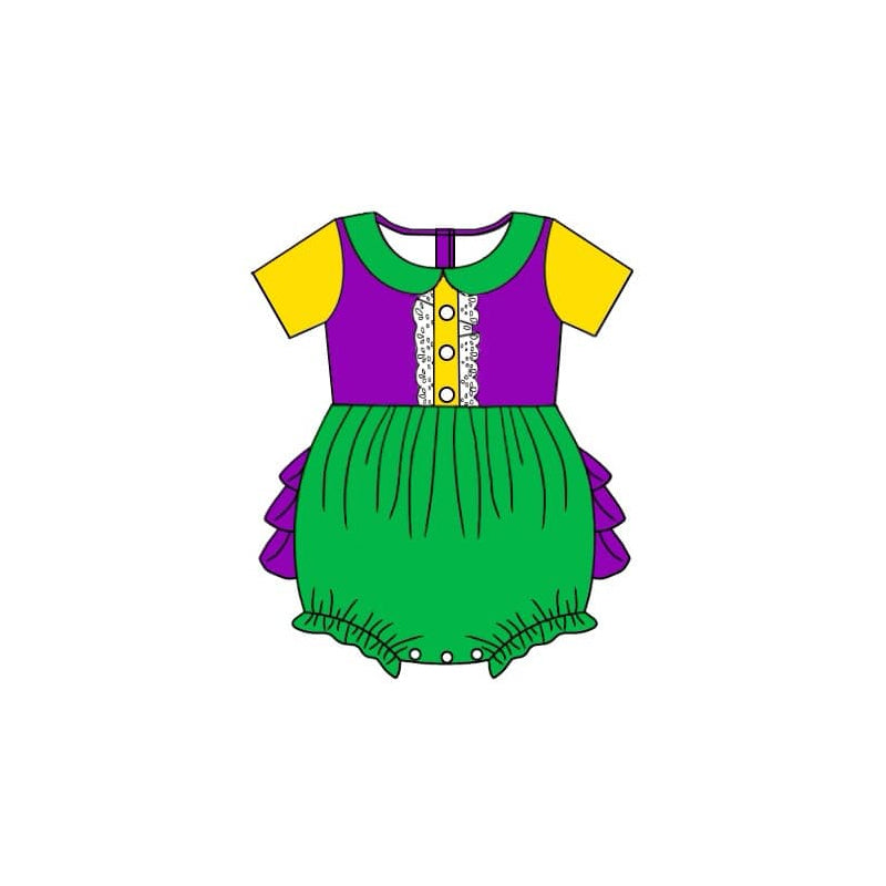 presale SR2035  Mardi Gras Yellow Green Purple Short Sleeve Bodysuit  10.8