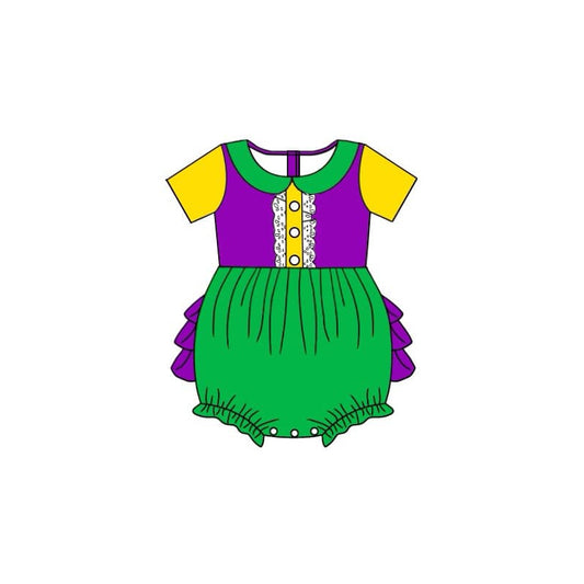 presale SR2035  Mardi Gras Yellow Green Purple Short Sleeve Bodysuit  10.8