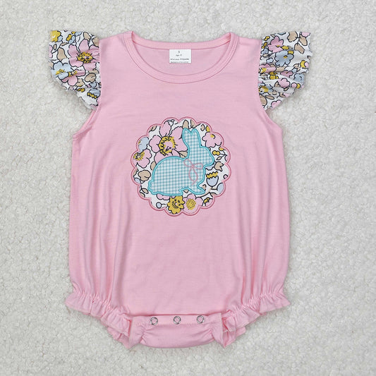 SR2054  Baby Infant Girls Easter Bunny Pink Floral Rompers  D 3.13