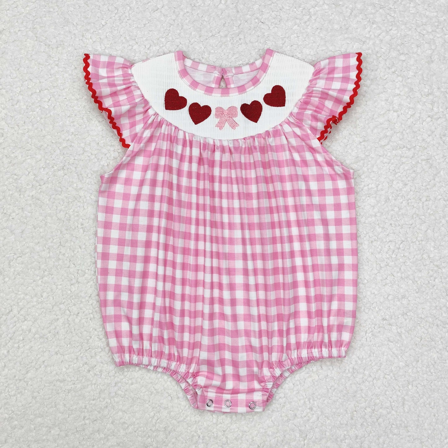 SR2214 Valentine's Day Heart Bow Pattern Pink Plaid Vest Bodysuit