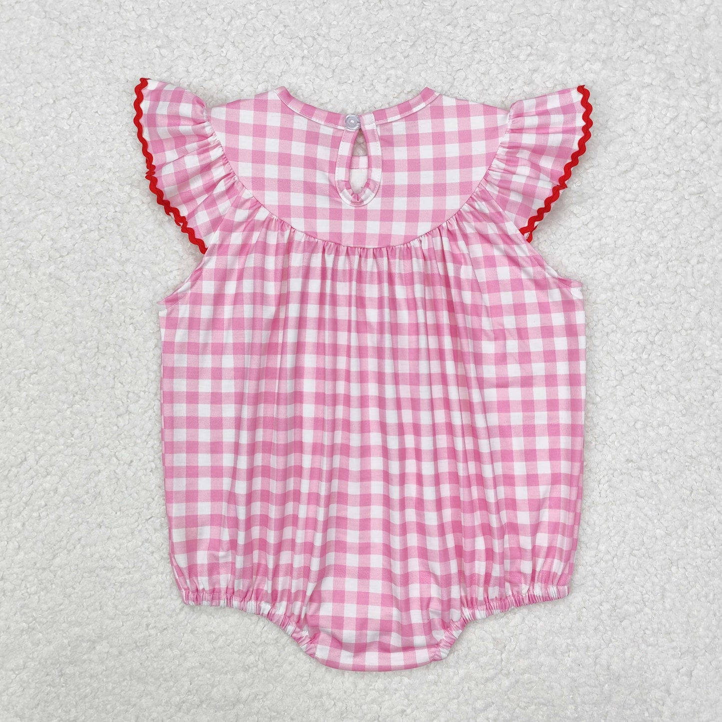 SR2214 Valentine's Day Heart Bow Pattern Pink Plaid Vest Bodysuit