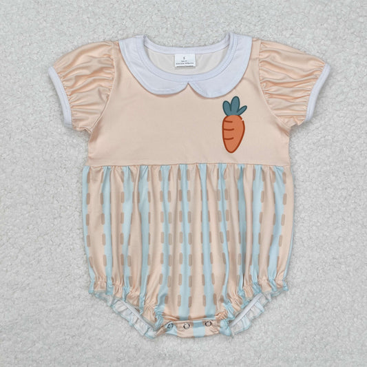 SR2225 Easter Carrot Stripe Doll Collar Short Sleeve Bodysuit