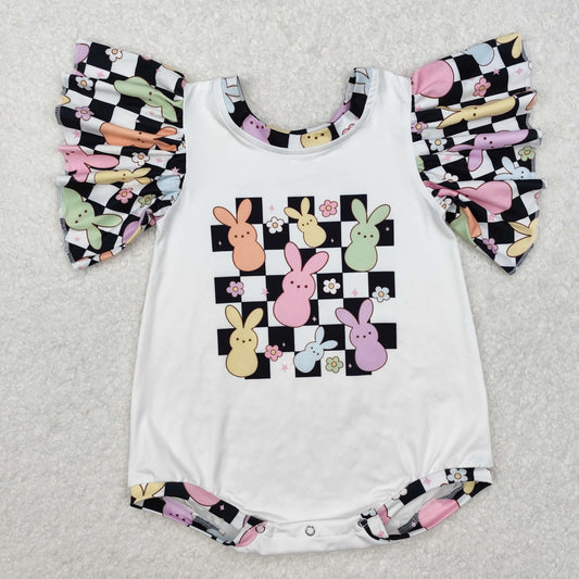 SR2227 Easter Bunny Floral Check Lace Sleeve Bodysuit