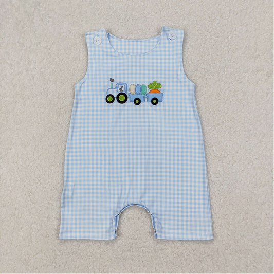 SR2402 Easter Egg Carrot Tractor Blue Plaid Sleeveless Onesie  D 3.21