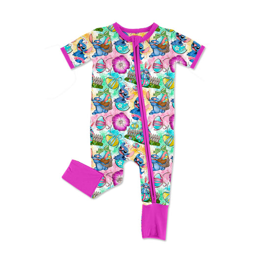 CUSTOM  Easter Egg Stitch Rose Red Zipper Short Sleeve Bodysuit  D 5.20