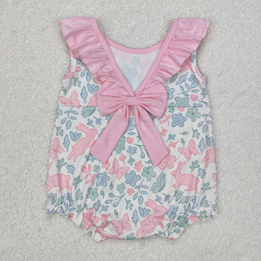 SR2546 Baby Infant Girls Easter Rabbits Pink Flowers Rompers   D 3.13