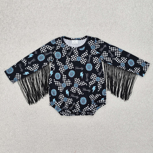 SR2552 Baby Infant Girls Tassels Turquoise Bows Western Rompers D 3.10