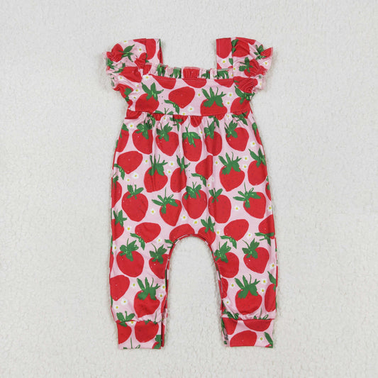 SR2597 Strawberry Flower Pink Lantern Sleeve Short Sleeve Bodysuit