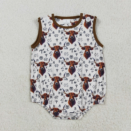 SR2699 Sleeveless highland cow brands western boy romper  D 4.22