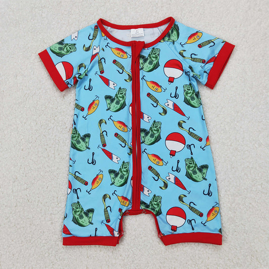 SR2707  Baby Infant Boys Fishing Float Zip Rompers  D 3.31