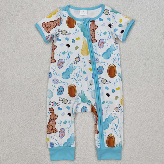 SR2713   Baby Infant Boys Easter Rabbits Zip Rompers  D 3.6