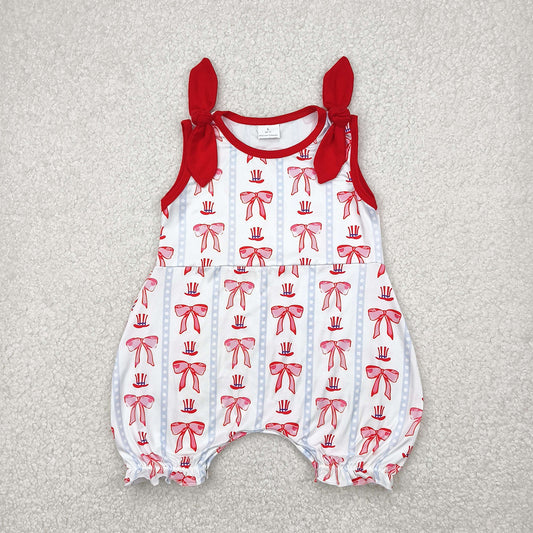 SR2765 Baby Infant Girls 4th Of July Bows Hats Rompers   D 4.12