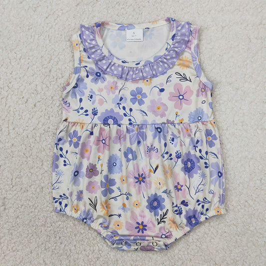SR2883  Baby Infant Girls Light Blue Flowers Sleeveless Rompers D 3.31