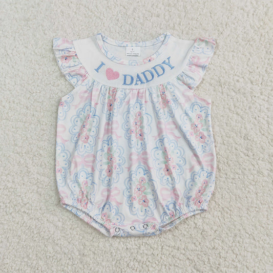 SR2946 Baby Infant Girls Flutter Sleeves Bows Floral I LOVE DADDY Ruffle Rompers  D 4.1