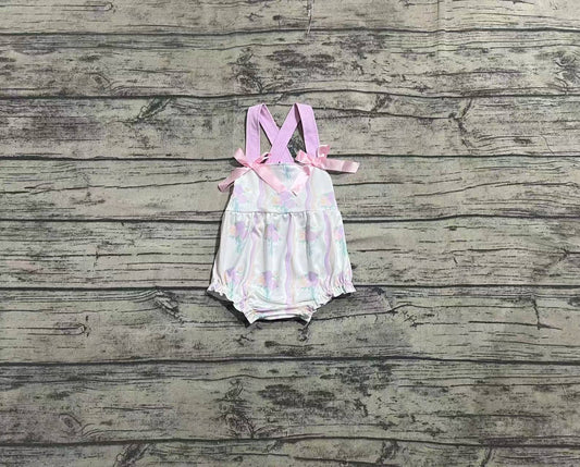 SR2961  Baby Infant Girls Hot Pink Bows Strap Floral Stripe Ruffle Rompers  D 4.10