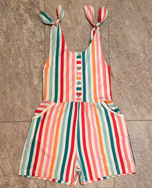 presale SR3000  Baby Girls Sleeveless Colorful Stripe Button Pockets Jumpsuits  D 3.20