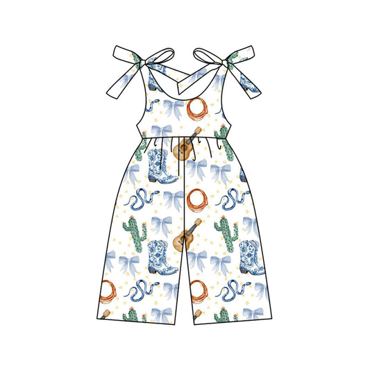 presale SR3041  Boots Guitar Cactus Blue Bow Pattern White Suspender Bodysuit D 3.29