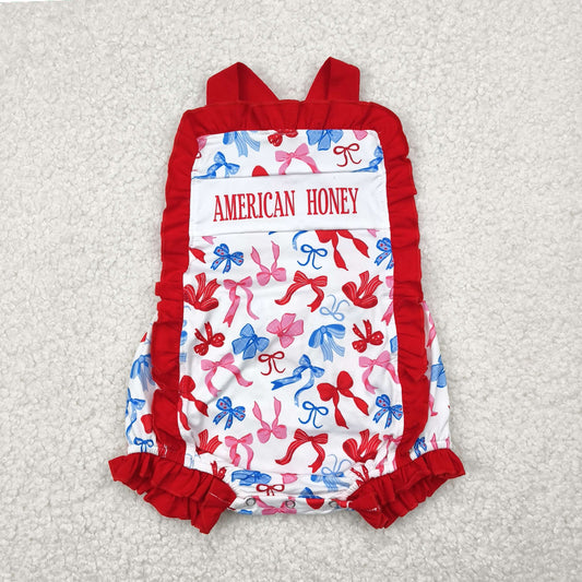 SR3048 Red Lace Tank Top Bodysuit with National Day Bowknot Pattern  D 4.30