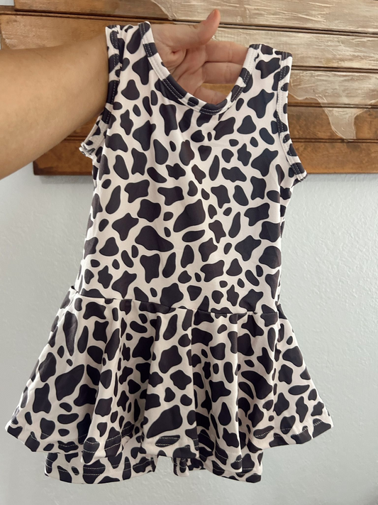 presale SR3069  Baby Girls Sleeveless Cow Print Skort Jumpsuits  D 4.8