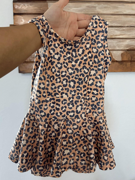 presale SR3070 Baby Girls Sleeveless Khaki Leopard Skort Jumpsuits  D 4.8