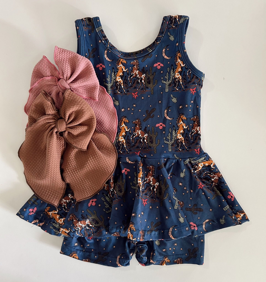 presale SR3071 Baby Girls Navy Sleeveless Horses Cactus Skort Jumpsuits D 4.8