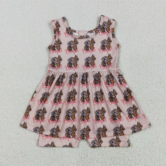 SR3072 Baby Girls Pink Sleeveless Horses Rodeos Cowgirl Skort Jumpsuits  D 4.8