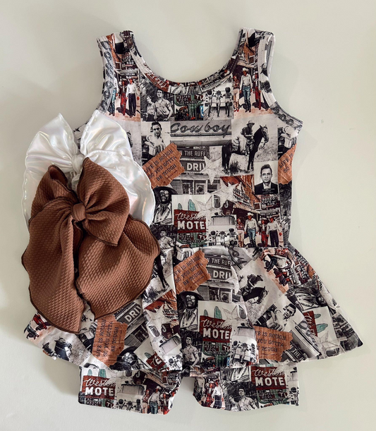 presale SR3073  Baby Girls Sleeveless Horses Rodeos Cowboy Skort Jumpsuits D 4.8